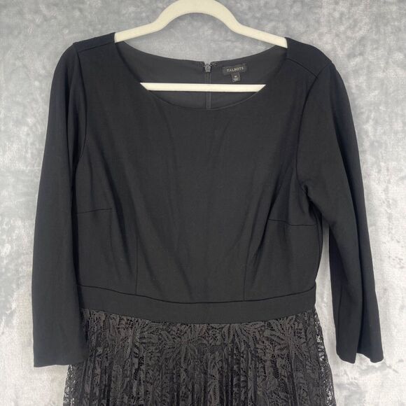 Talbots Dress Womens 10 Black Ponte 3/4 Sleeve Top Pleated Lace Skirt - Picture 2 of 15